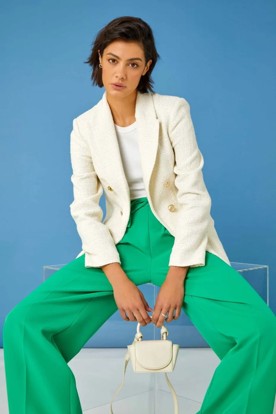Roman Ivory Tailored Longline Boucle Jacket