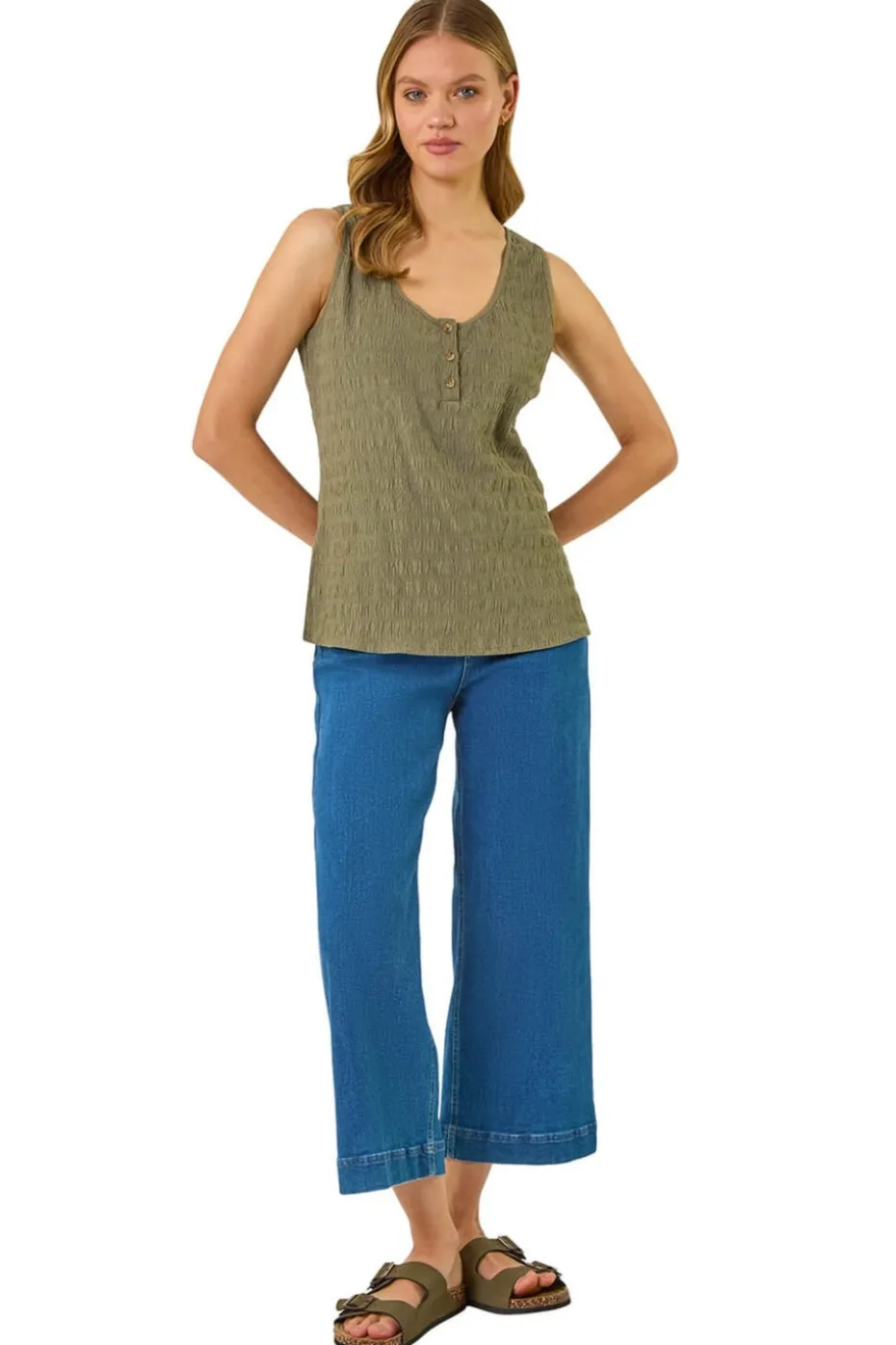 Roman Khaki Buttoned Stretch Vest Top