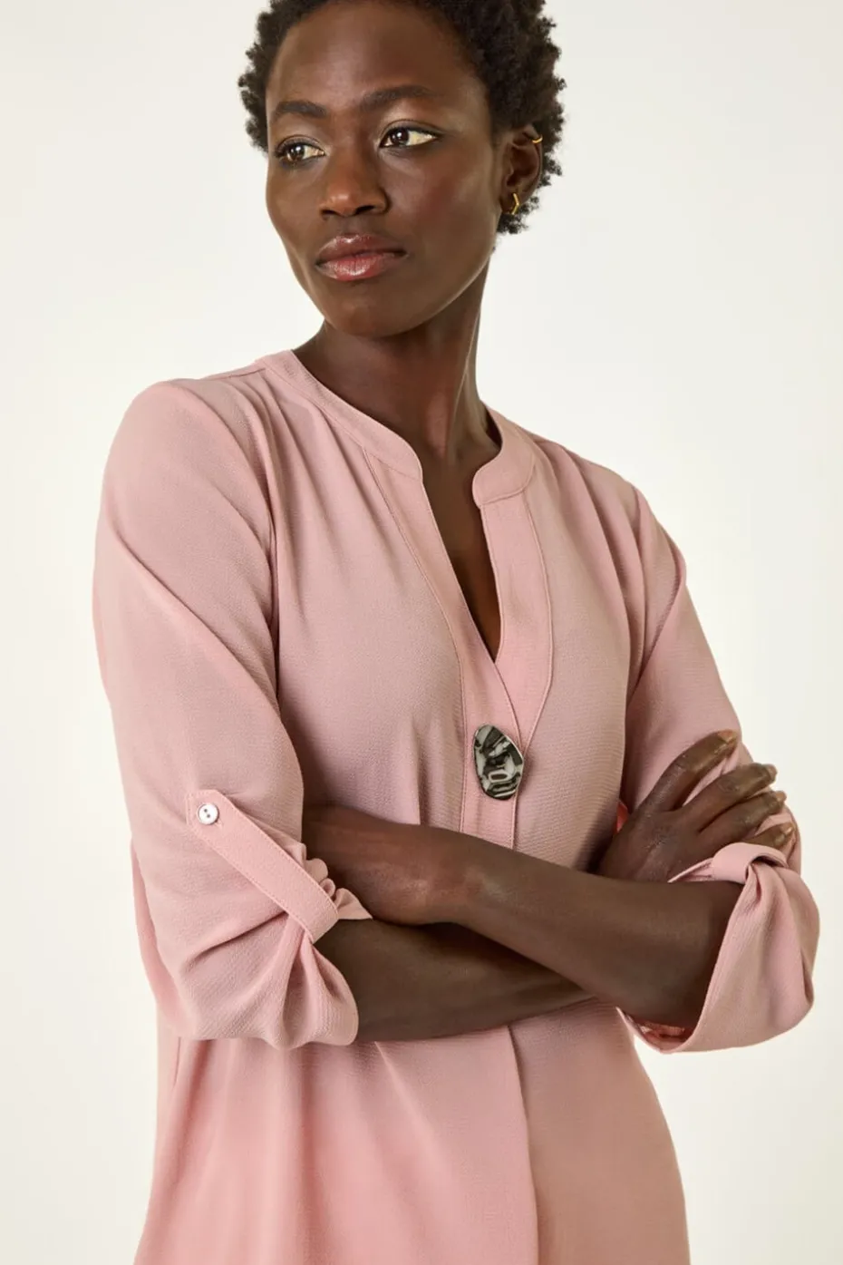Roman Light Pink Button Detail Longline Blouse