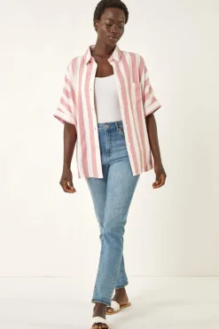 Roman Light Pink Stripe Print Buttoned Shirt
