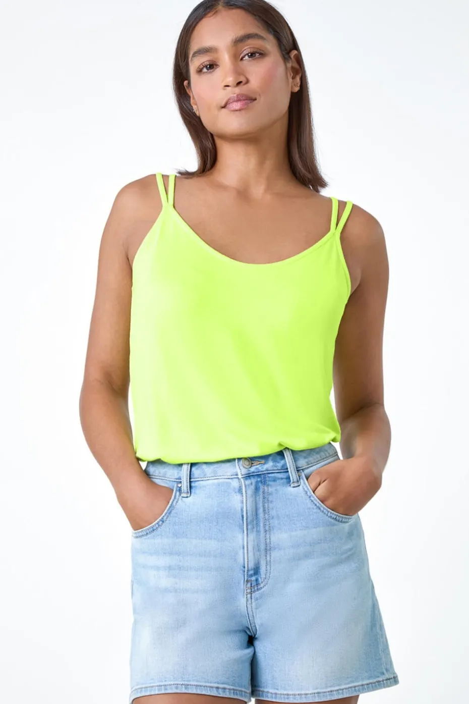 Roman Lime Double Strap V Neck Stretch Vest Top