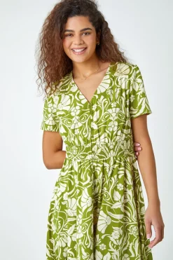 Roman Lime Floral Print Button Detail Maxi Dress