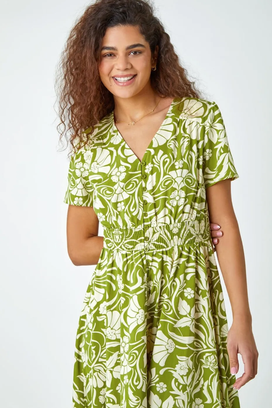 Roman Lime Floral Print Button Detail Maxi Dress