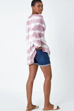Roman Mauve Tie Dye Print V-Neck Tunic Top