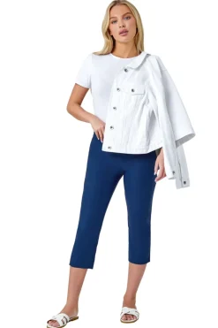 Roman Midnight Blue Petite Cropped Stretch Trousers