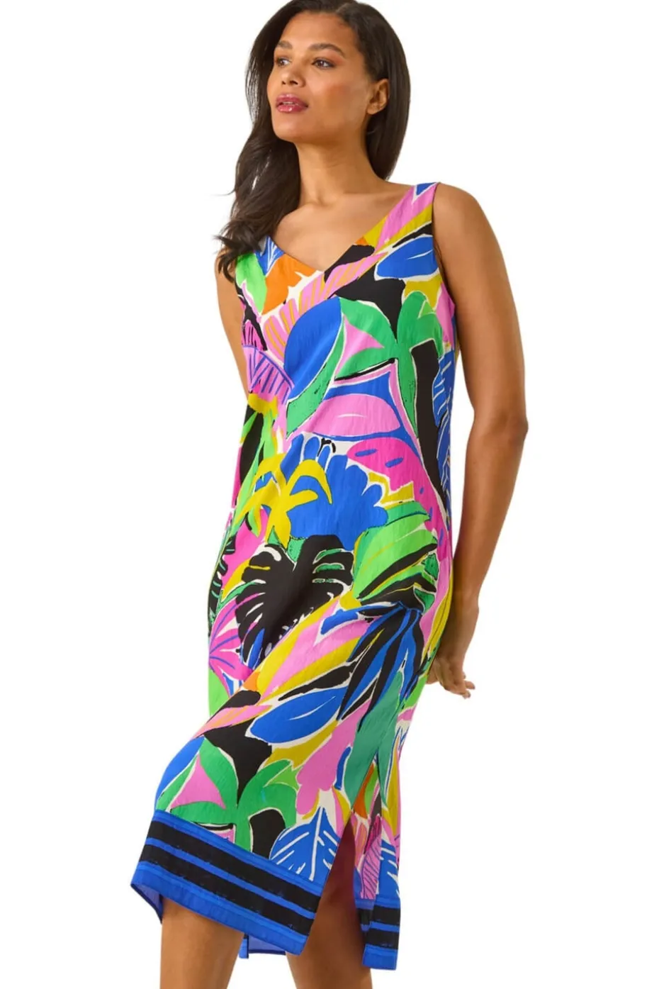 Roman Multi Tropical Print Midi Dress