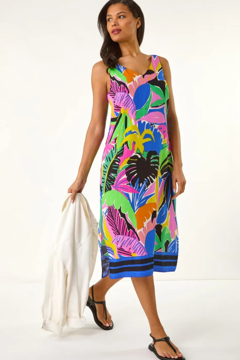 Roman Multi Tropical Print Midi Dress