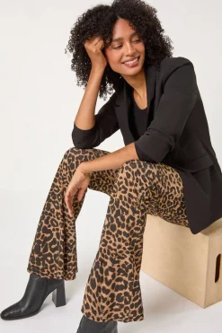 Roman Natural Animal Print Flare Stretch Trouser