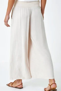 Roman Natural  Linen Blend Stretch Waist Culottes