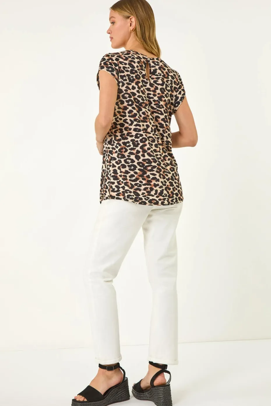 Roman Natural Pleated Animal Print Shell Top