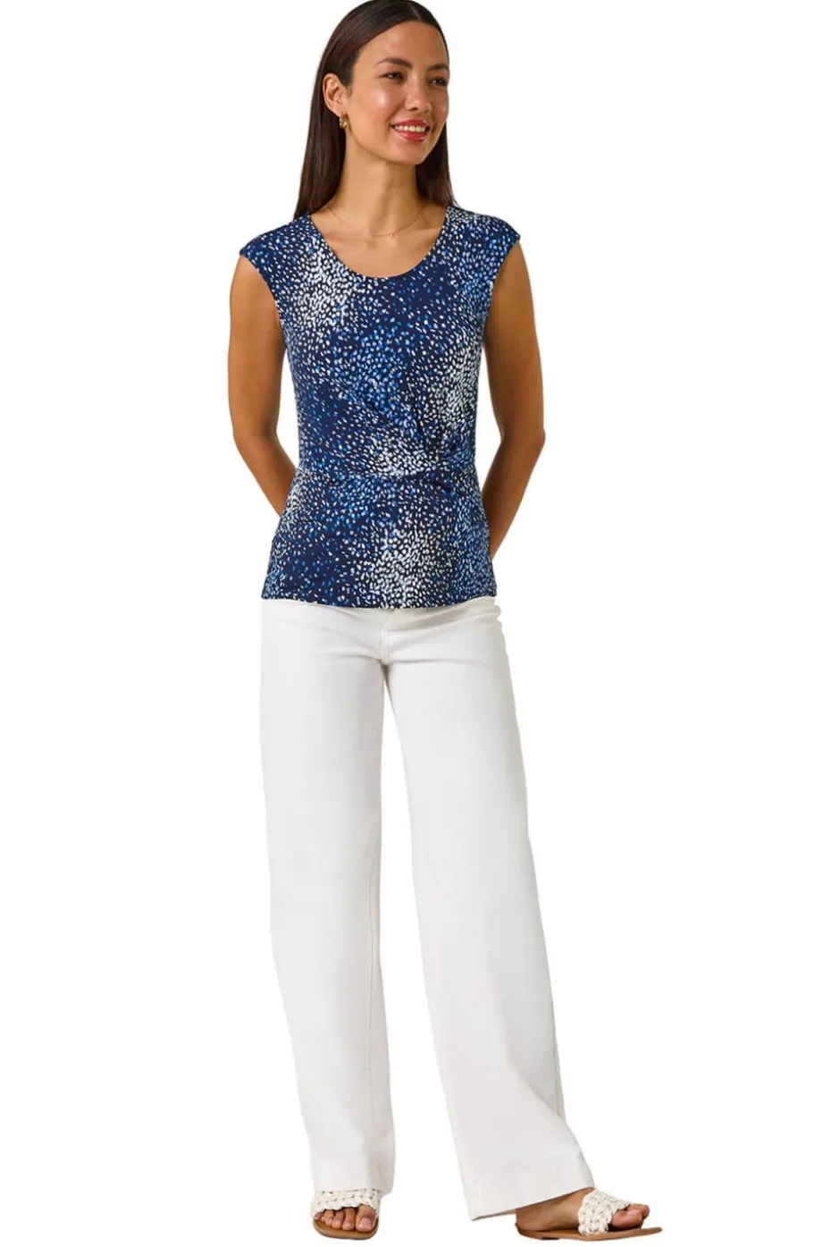 Roman Navy Abstract Print Twist Front Tee