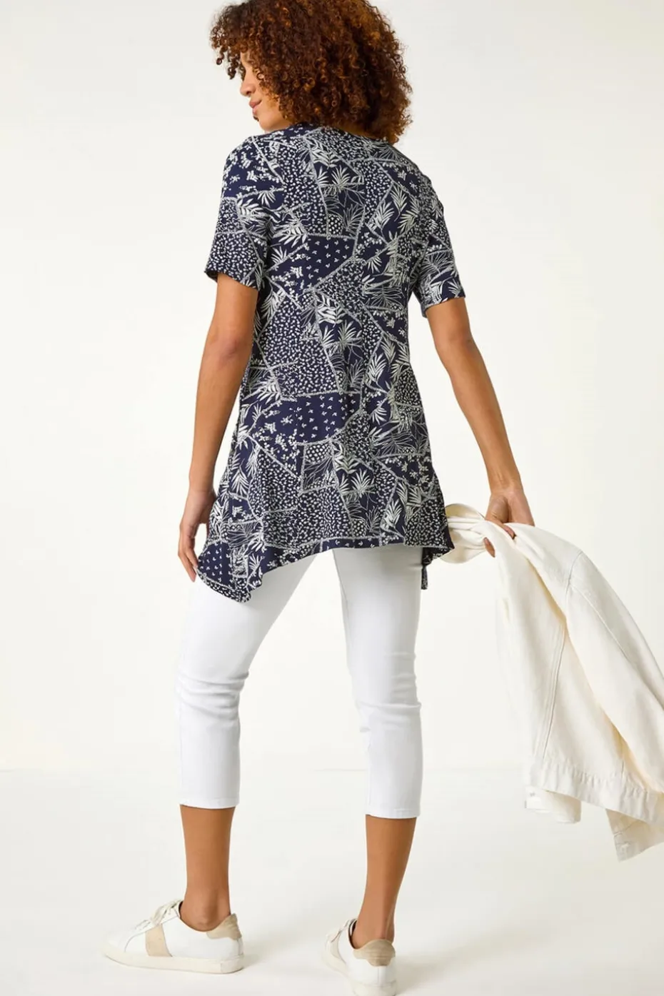 Roman Navy Patchwork Mono Print Tunic Top