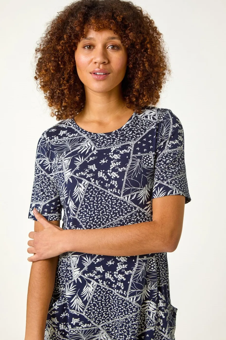 Roman Navy Patchwork Mono Print Tunic Top