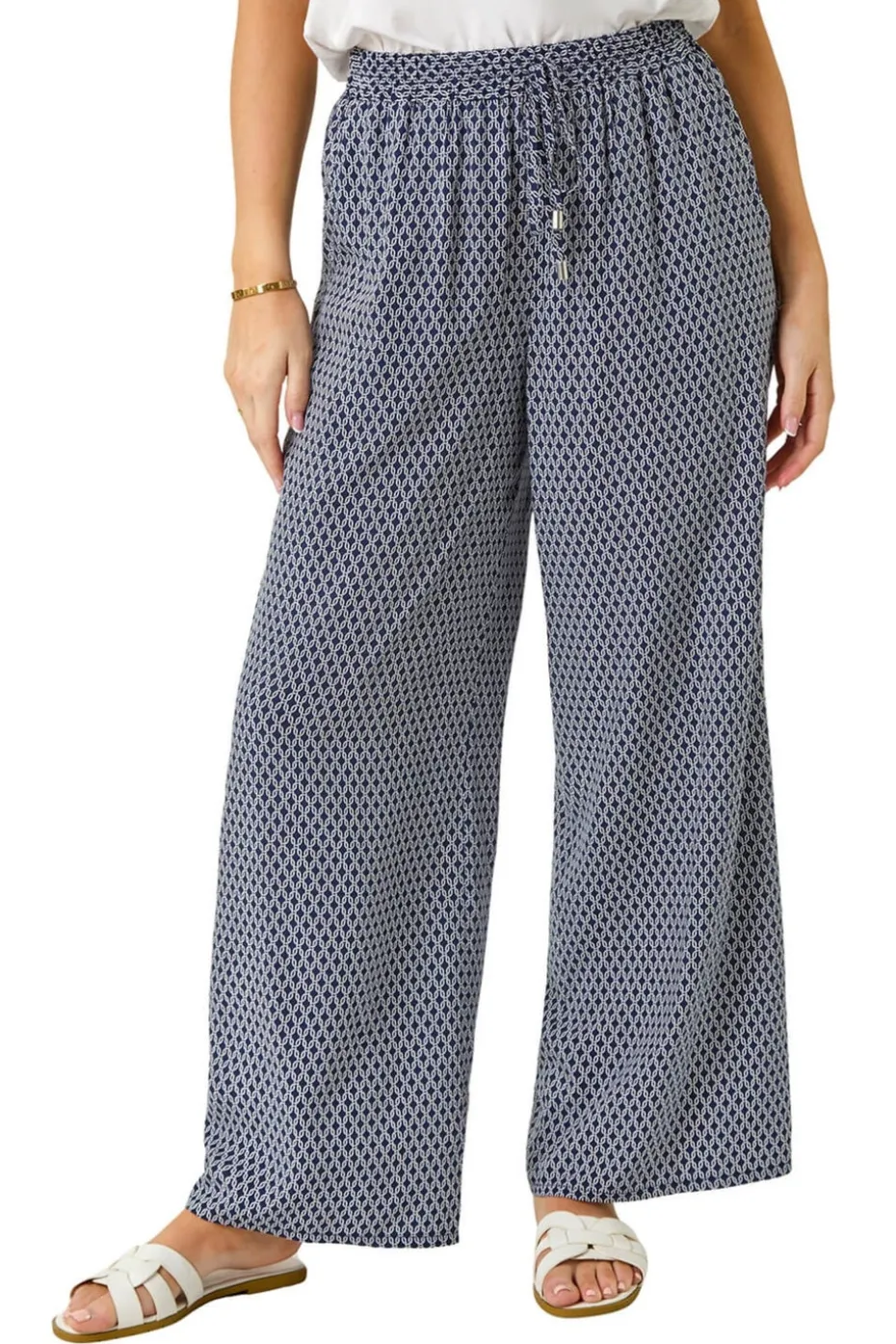 Roman Navy Petite Geometric Wide Leg Trouser