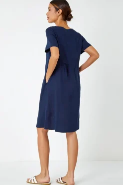 Roman Navy Relaxed Cotton Blend Pocket Dress