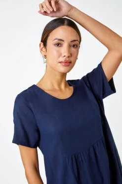 Roman Navy Relaxed Cotton Blend Pocket Dress