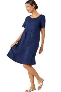 Roman Navy Relaxed Cotton Blend Pocket Dress