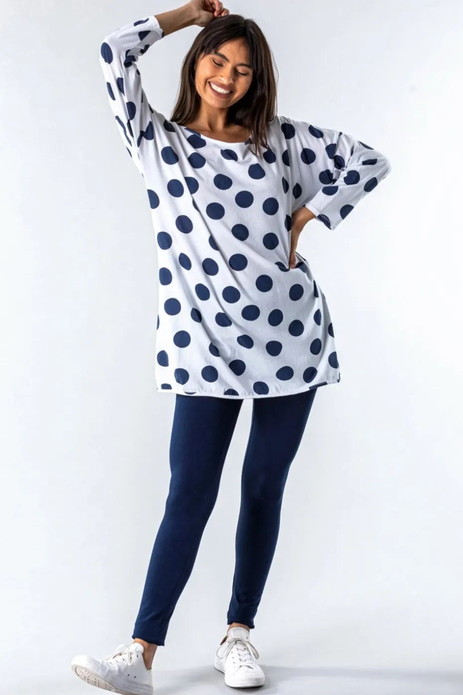Roman Navy Stretch Plain Elastic Waist Leggings