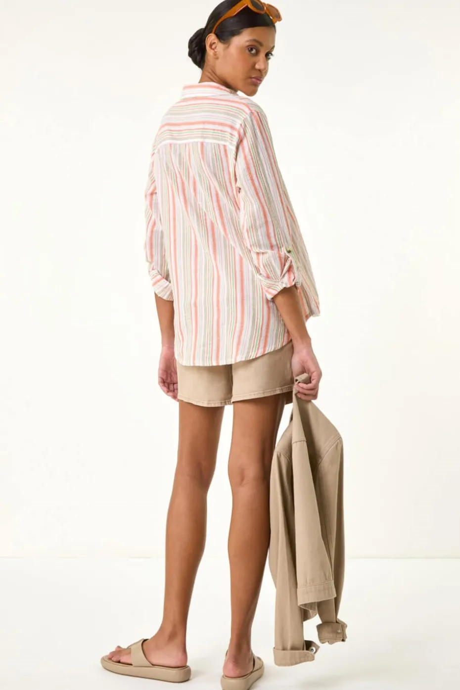 Roman Orange Vertical Stripe Collared Shirt