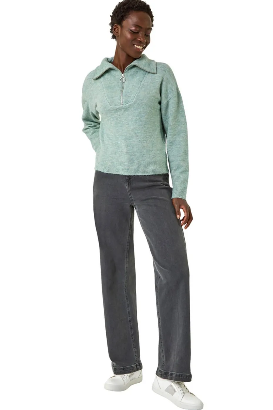 Roman Pale Blue Collar Zip Neck