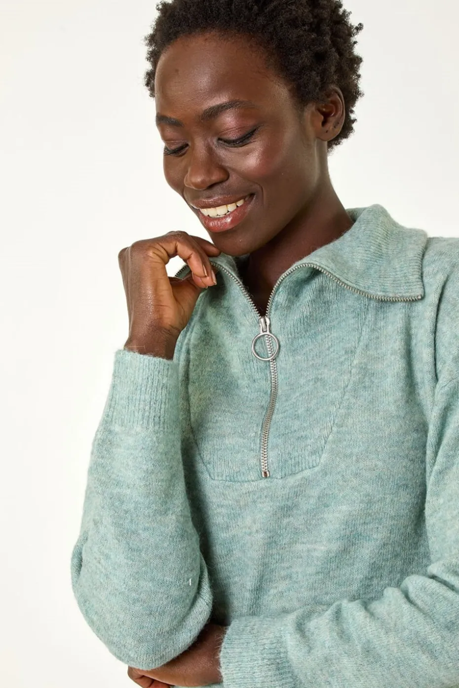 Roman Pale Blue Collar Zip Neck