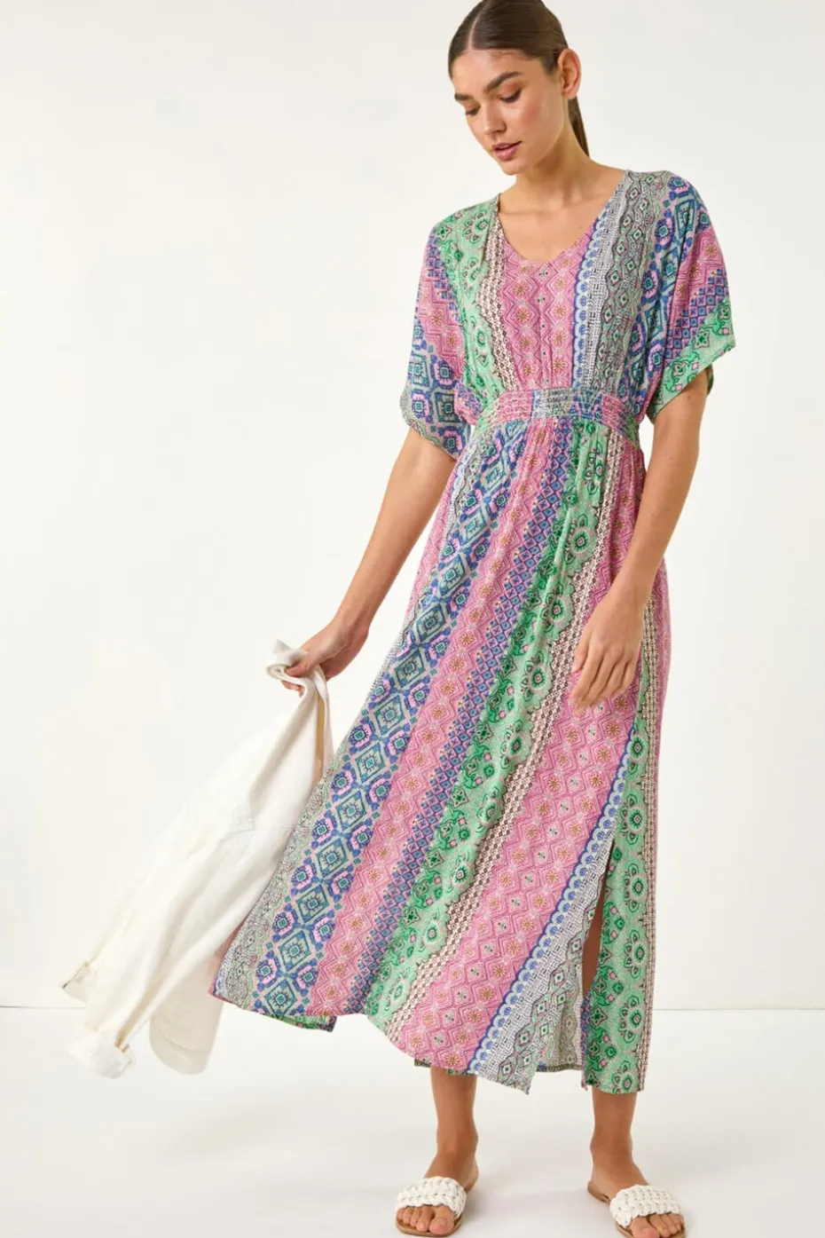 Roman Pink Boho Stripe Maxi Dress