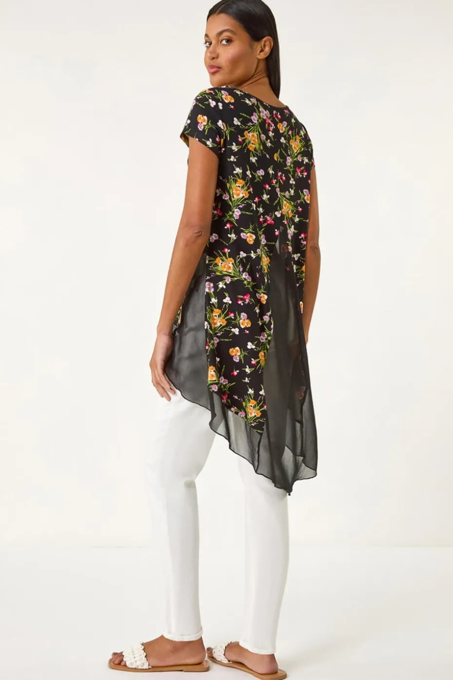 Roman Pink Floral High Low Hem Top