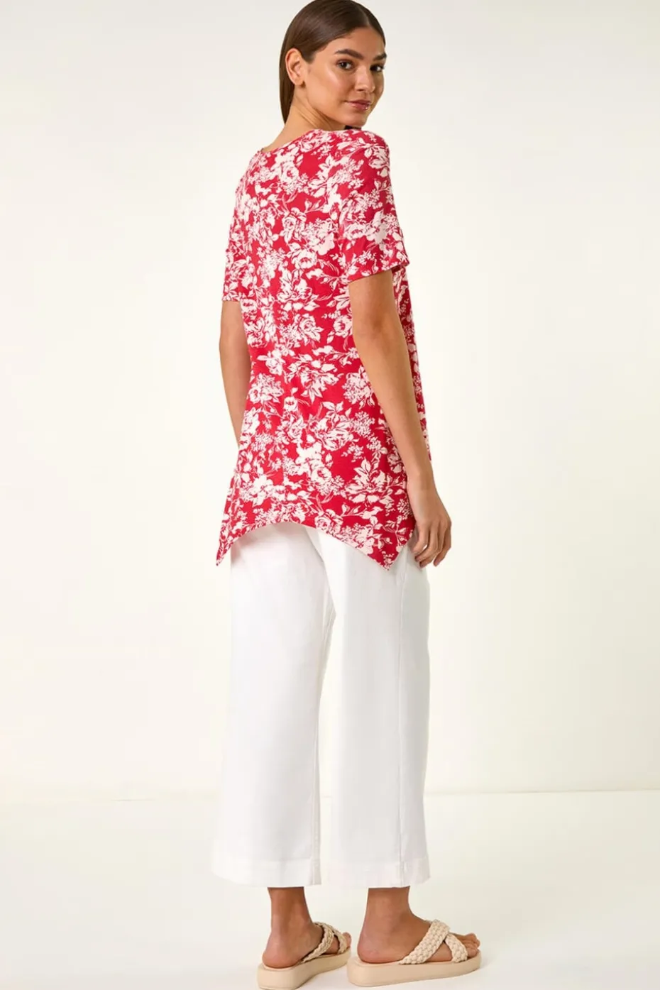 Roman Pink Floral Print Hanky Hem Tunic Top