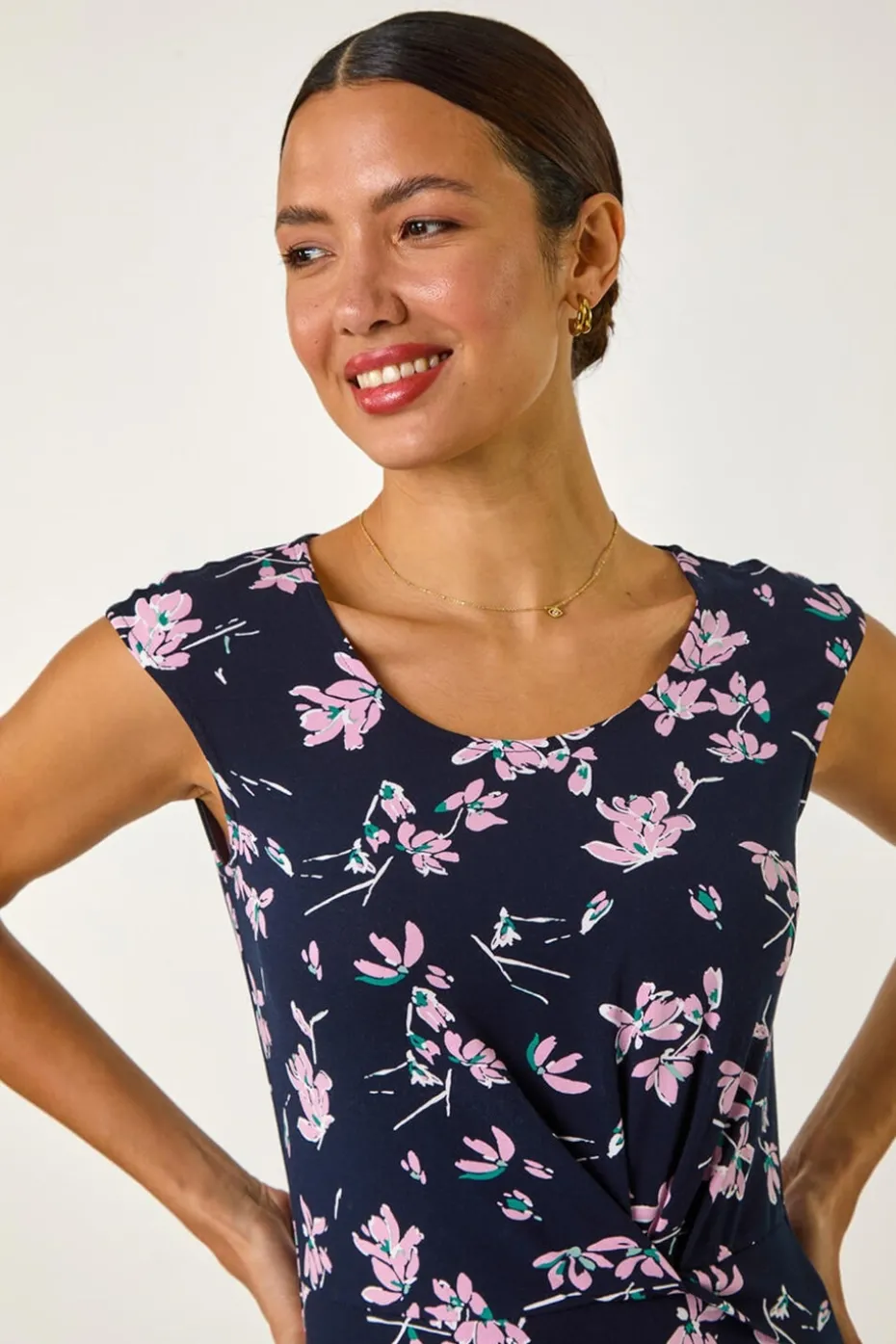 Roman Pink Floral Twist Front Top