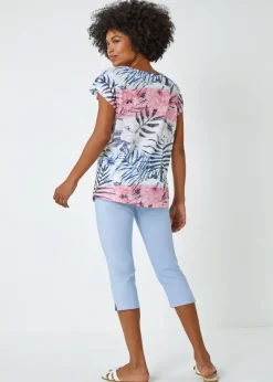 Roman Pink Palm Print Burnout T-Shirt