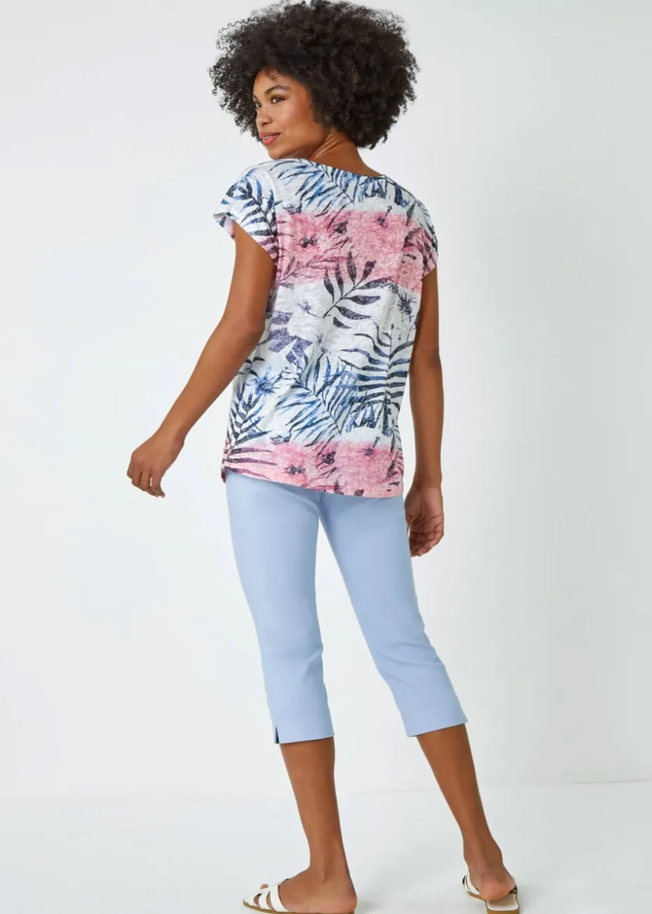 Roman Pink Palm Print Burnout T-Shirt