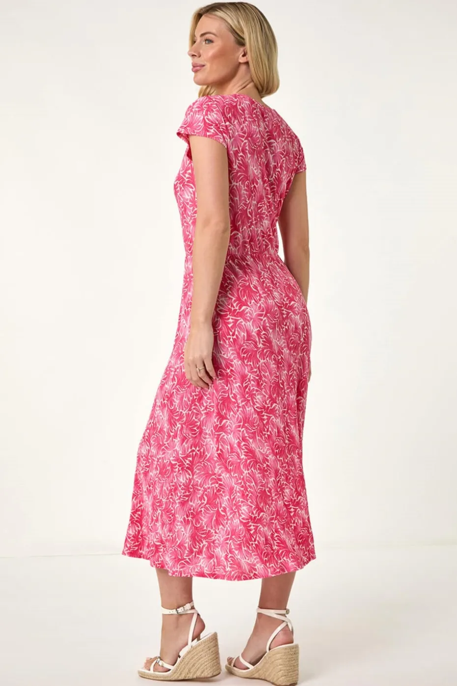 Roman Pink Petite Abstract Print Crinkle Midi Dress
