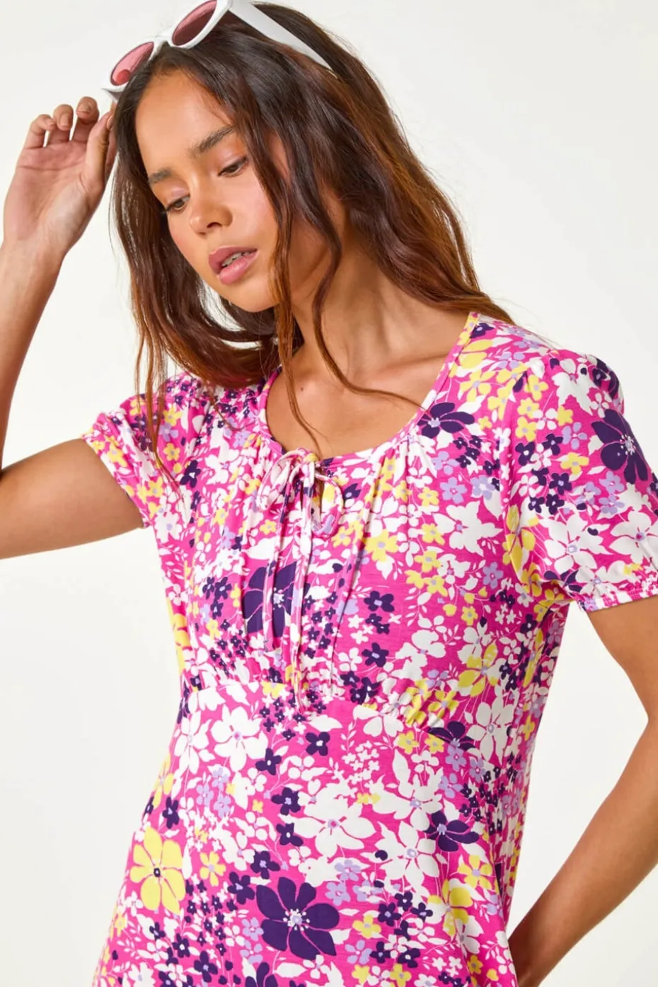 Roman Pink Petite Floral Print Stretch Dress