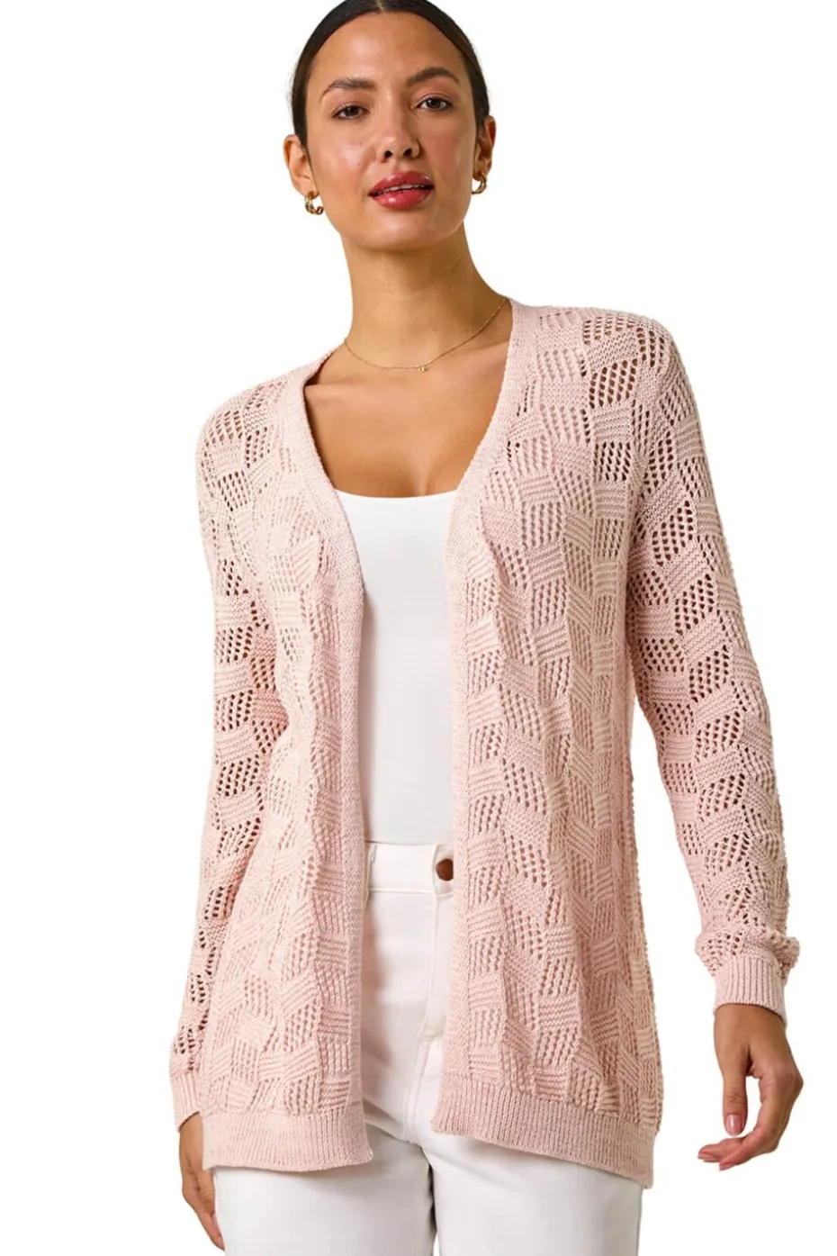 Roman Pink Shimmer Texture Slouch Stitch Cardigan