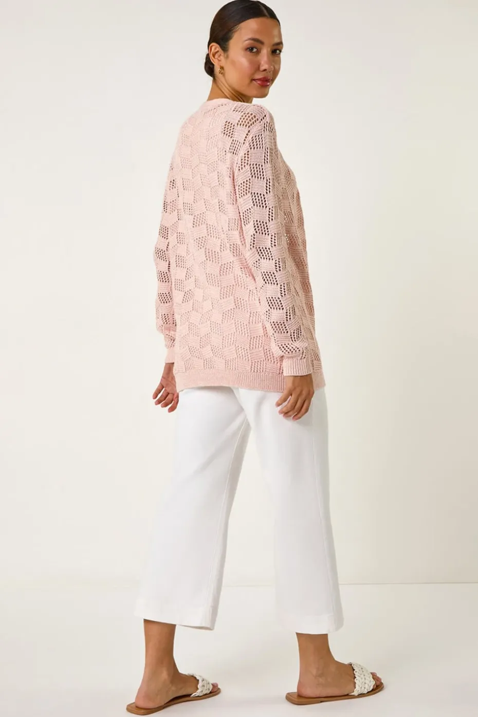 Roman Pink Shimmer Texture Slouch Stitch Cardigan