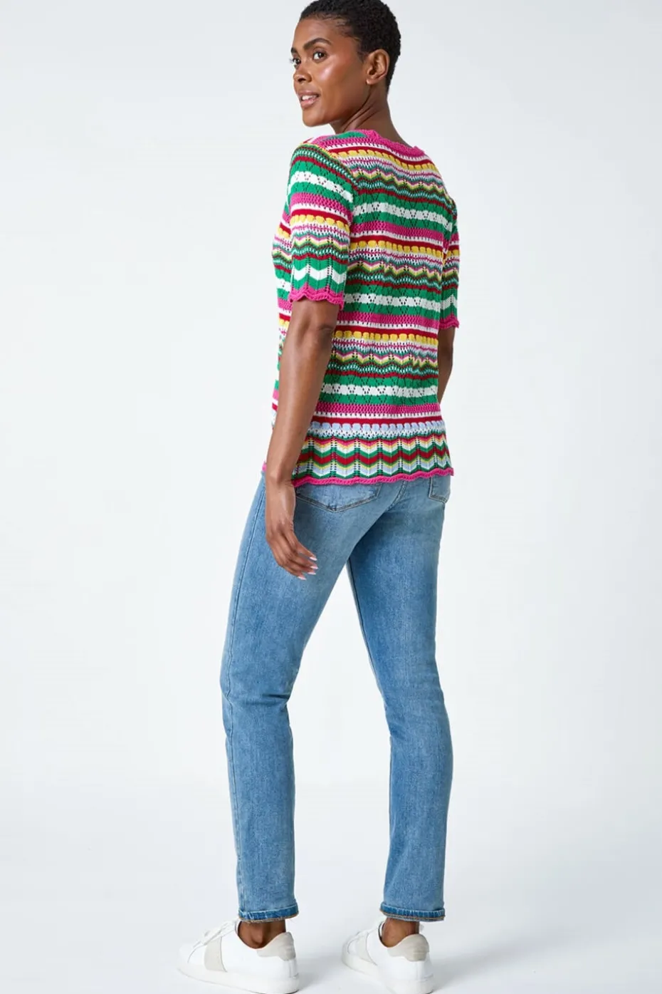 Roman Pink Wave Print Knitted Cotton Top