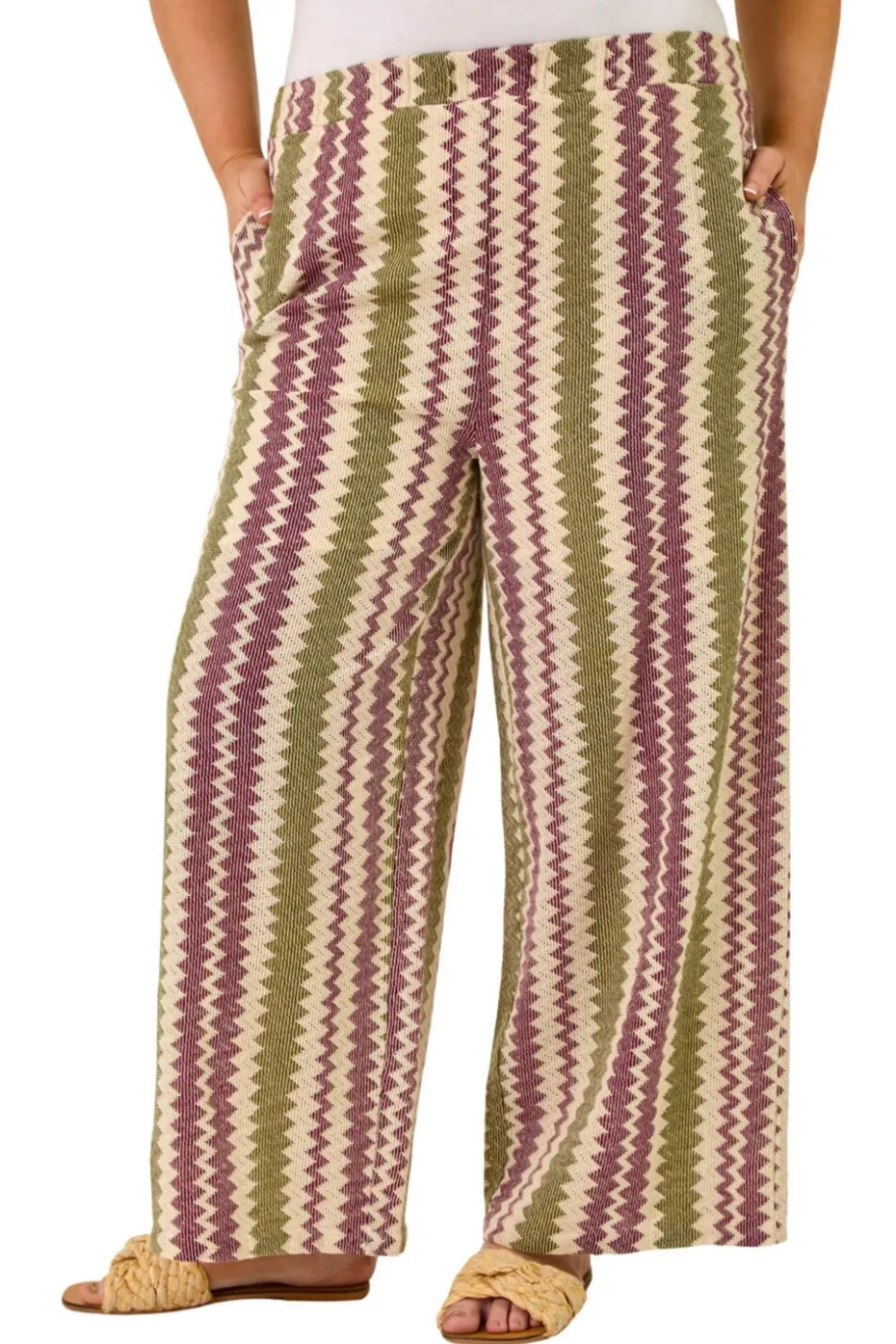 Roman Purple Curve Zig Zag Crochet Wide Leg Trouser