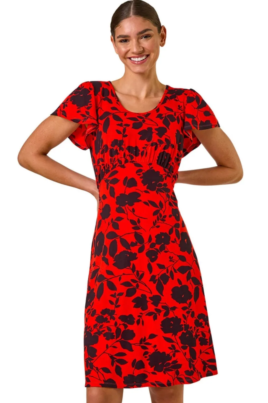 Roman Red Ditsy Floral Print Stretch Dress