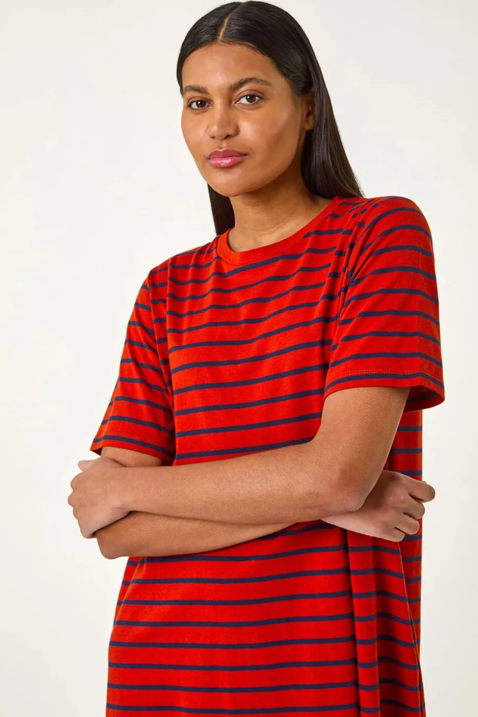 Roman Red Stripe Print Jersey T Shirt Dress