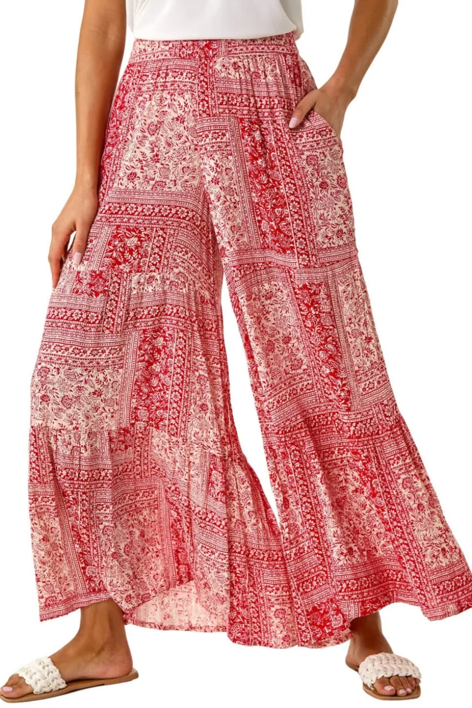 Roman Red Tile Tiered Palazzo Trouser