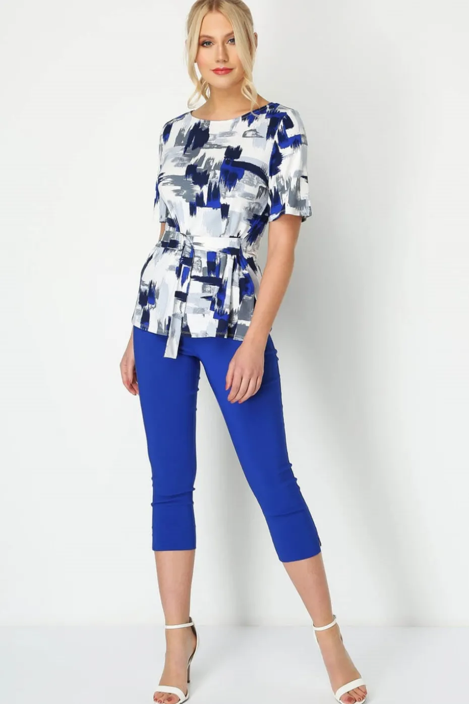 Roman Royal Blue Cropped Stretch Trouser Capri Summer Leggings 3/4 Pedal Pushers