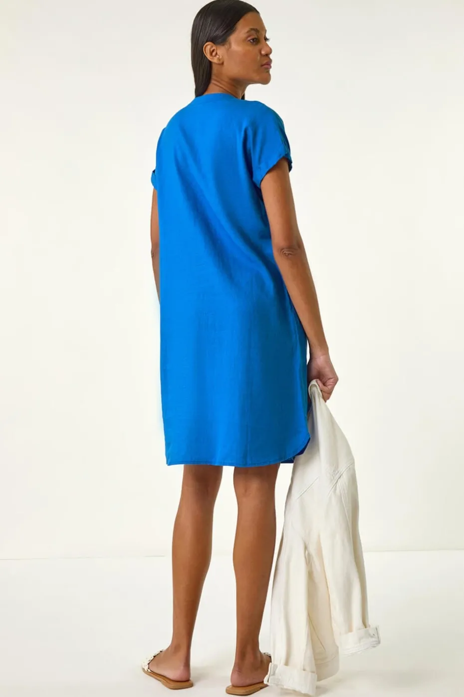Roman Royal Blue Linen Mix Shift Dress