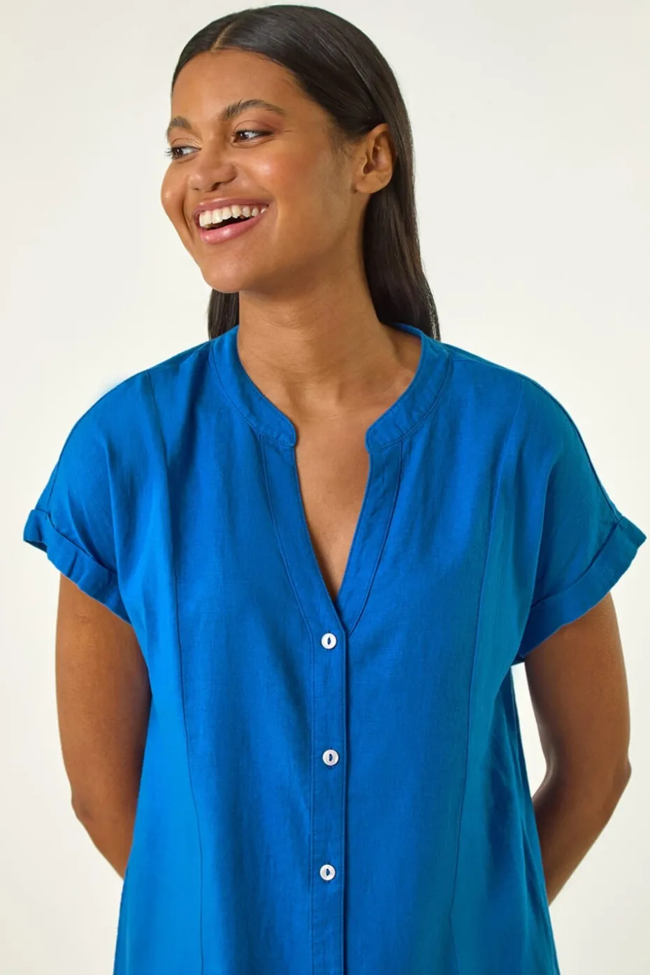 Roman Royal Blue Linen Mix Shift Dress