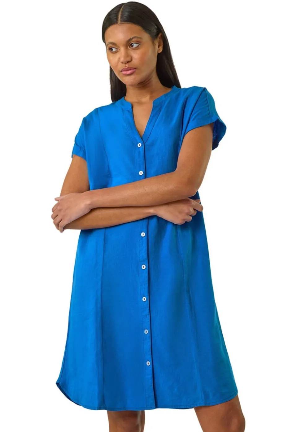 Roman Royal Blue Linen Mix Shift Dress