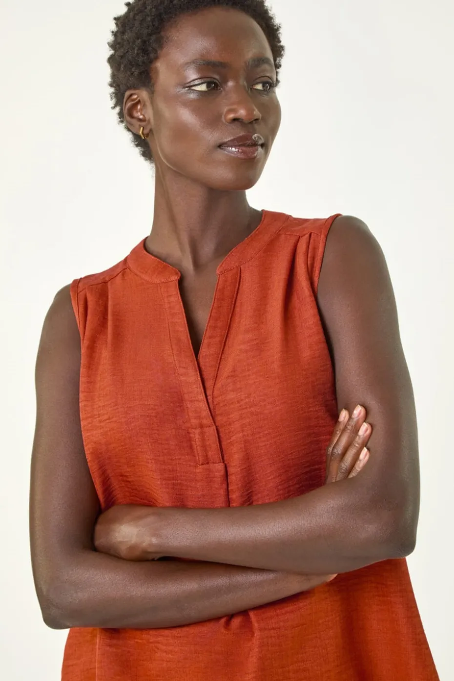 Roman Rust V Neck Front Pleat Vest Top