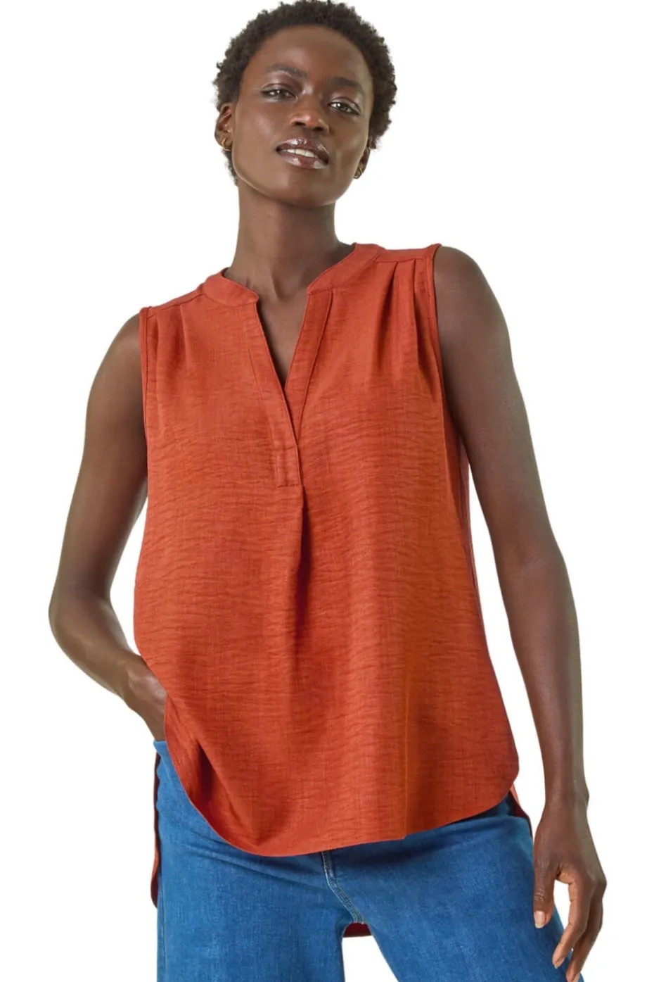 Roman Rust V Neck Front Pleat Vest Top