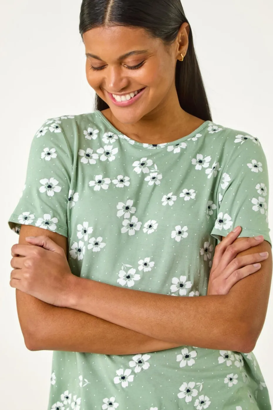 Roman Sage Floral Spot Print Tunic Top