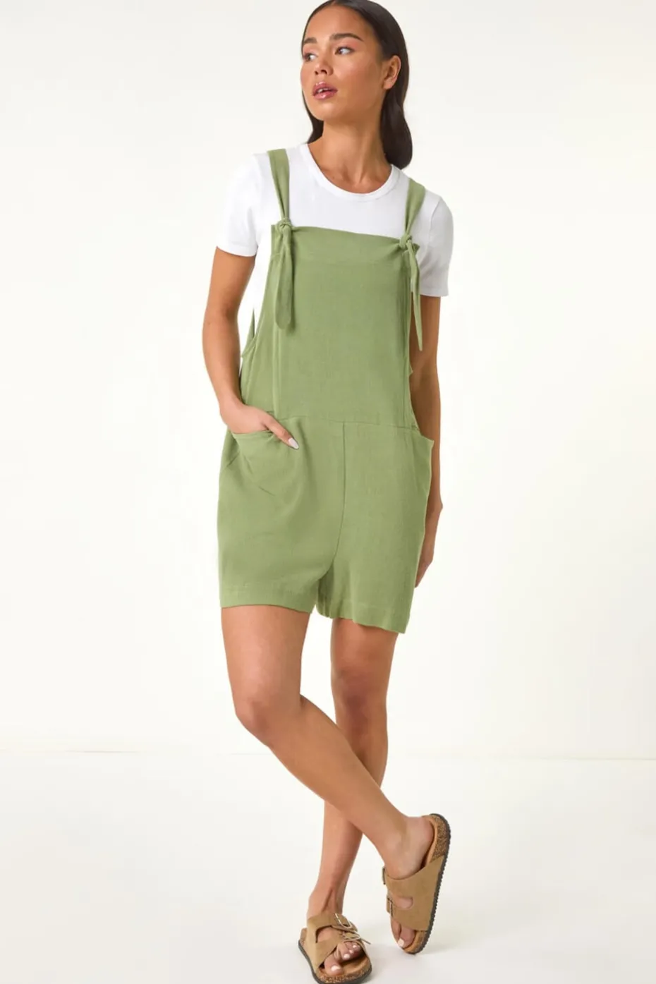 Roman Sage Petite Strap Woven Playsuit