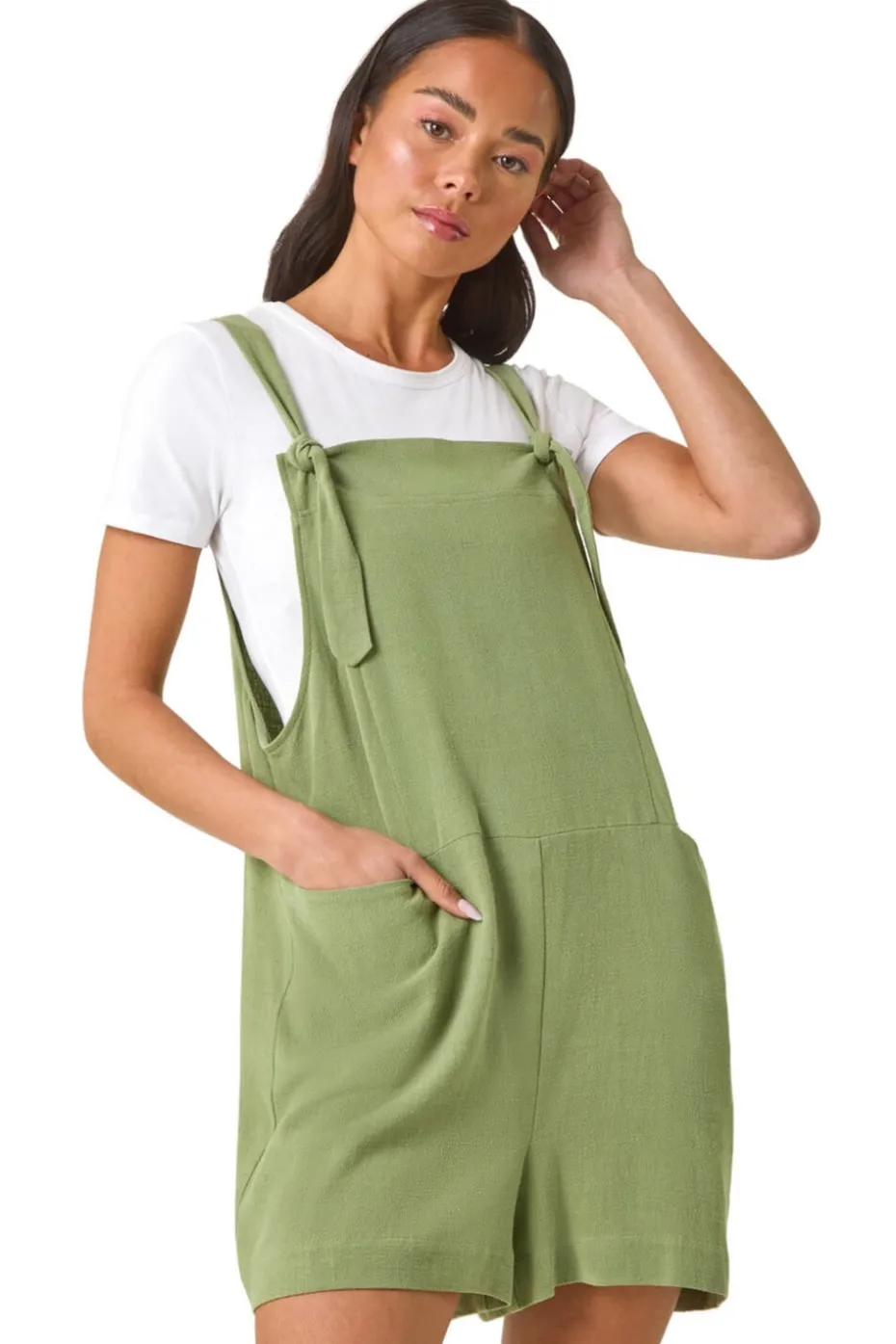 Roman Sage Petite Strap Woven Playsuit