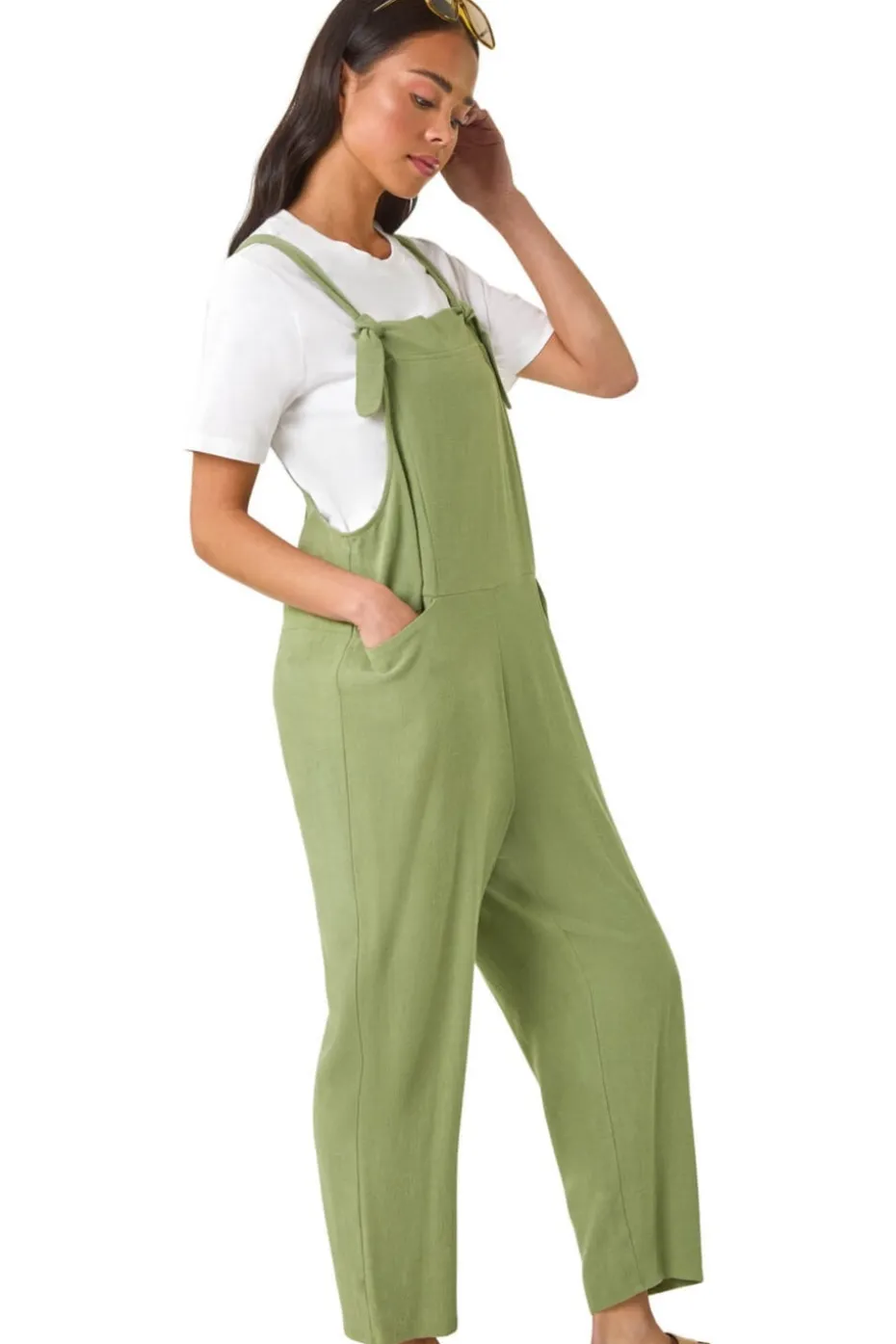 Roman Sage Petite Strap Woven Jumpsuit